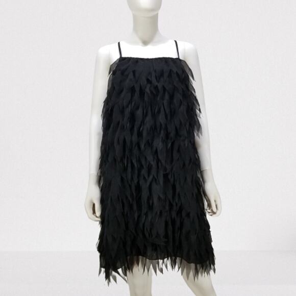 K. by Kersh Black Feathered Racerback Spaghetti Strap Shift Mini Dress, Size: M - Picture 1 of 10